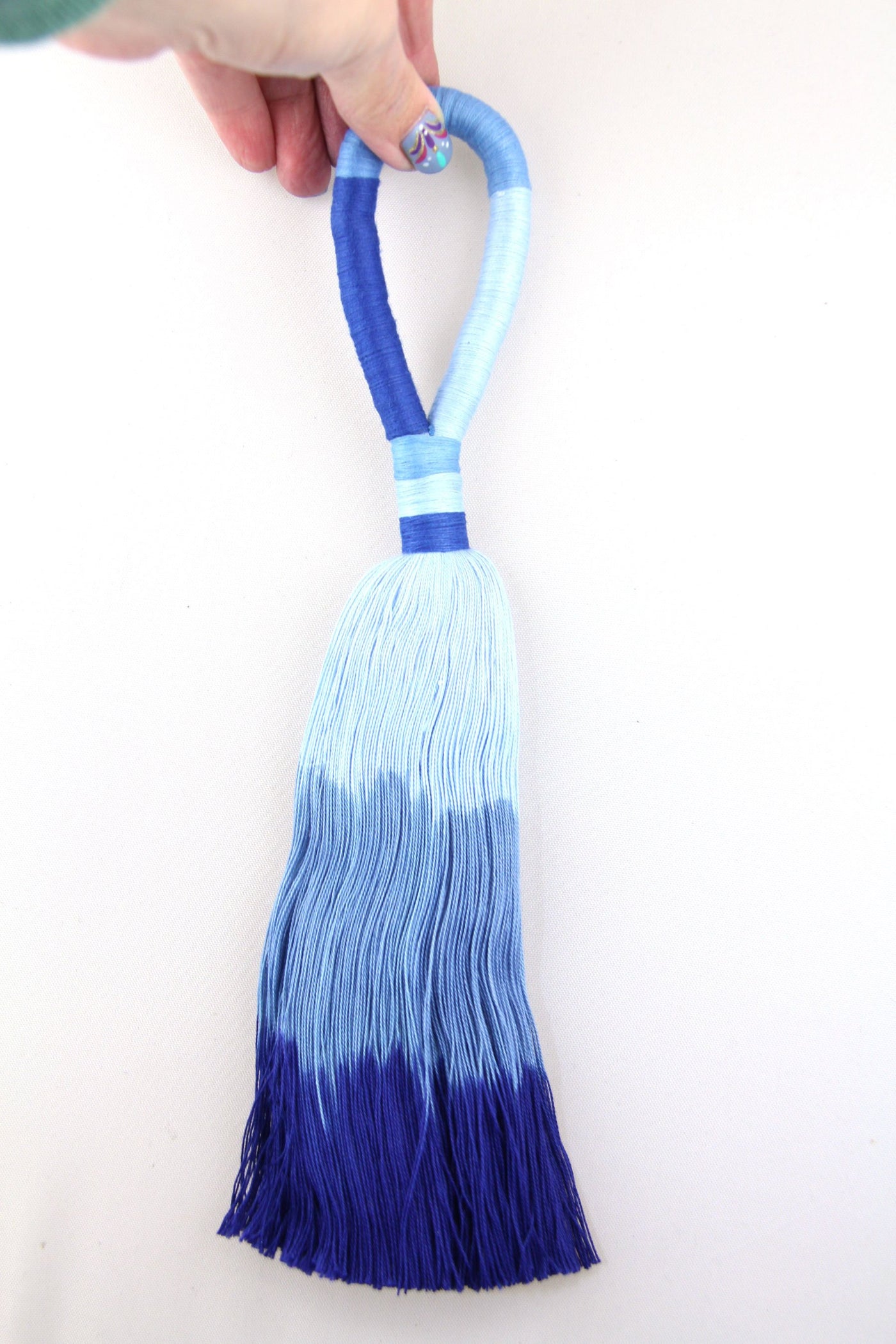 11" Big Blue Ombre Tassel, Handmade Cotton Wall Hanging
