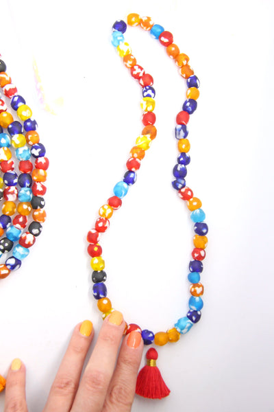 Rainbow Nougat Recycled African Glass Beads, 10mm