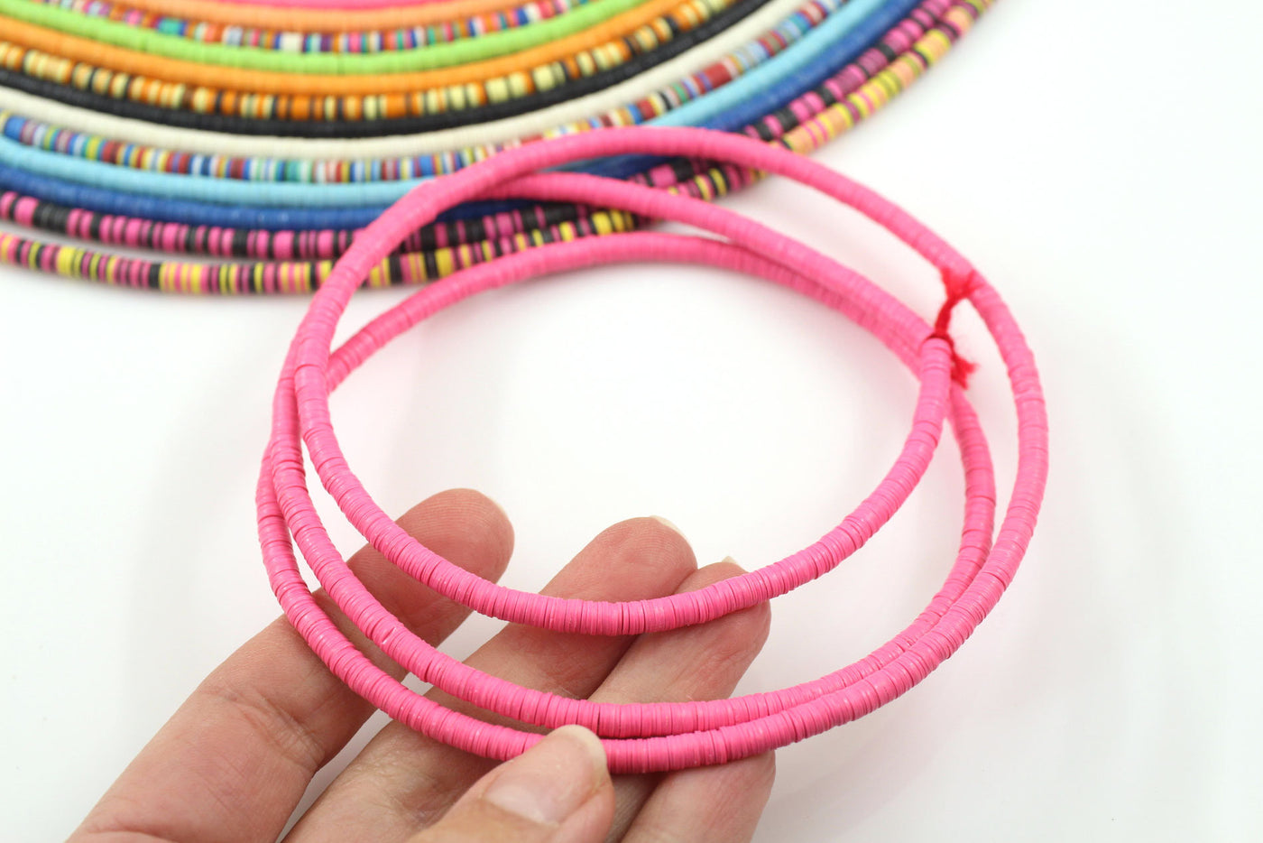 4mm Vinyl Record Beads: Ghanaian Heishi Disc Spacers, Pink Bohemian Necklace from Africa