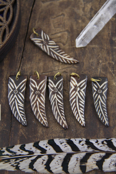 Tribal Flower Dagger Pendant: 2" Brown/ White Bohemian Jewelry Making Supplies, Handmade Beads