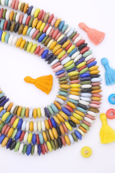 Multi Color Mix Ashanti Krobo Beads, African Glass Rondelle Necklace, 14x3mm, 110 Beads