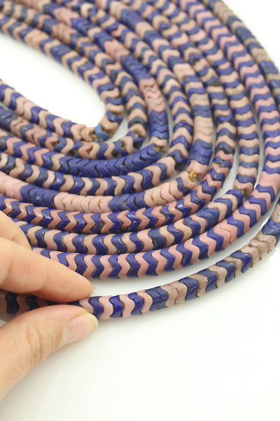 African Glass Snake Beads, Vintage Purple, Royal Blue, Beaded Necklace