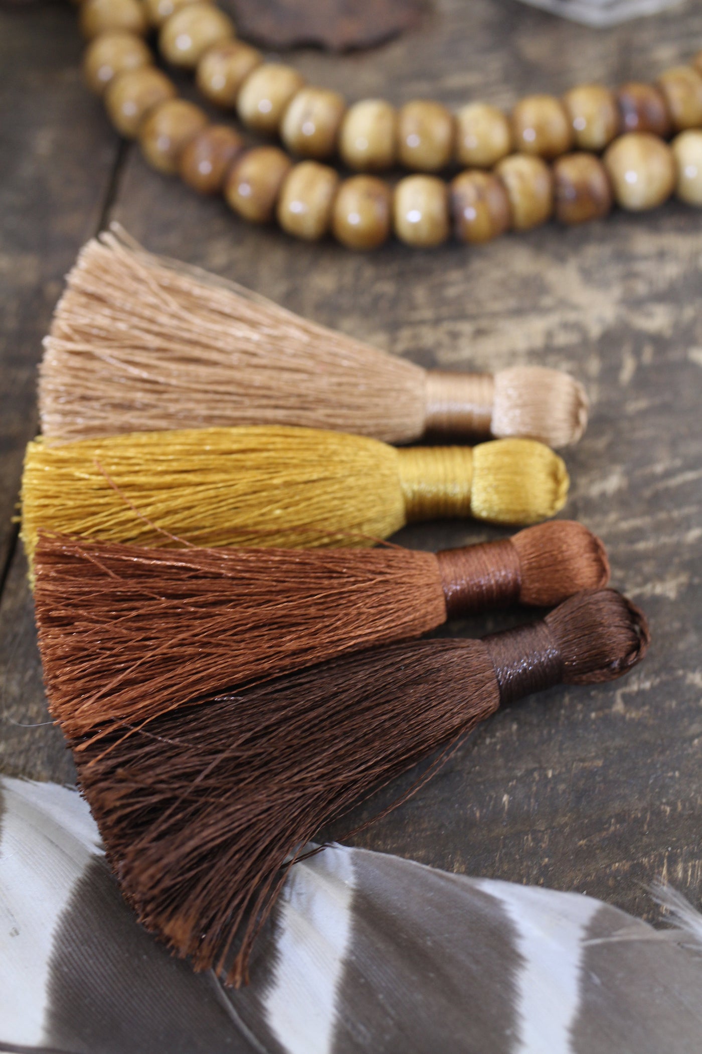 Carmel & Chocolate Mixed Color Tassel Pack: 2" Neutral Silky Tassels, Earthy Jewelry Making Supplies