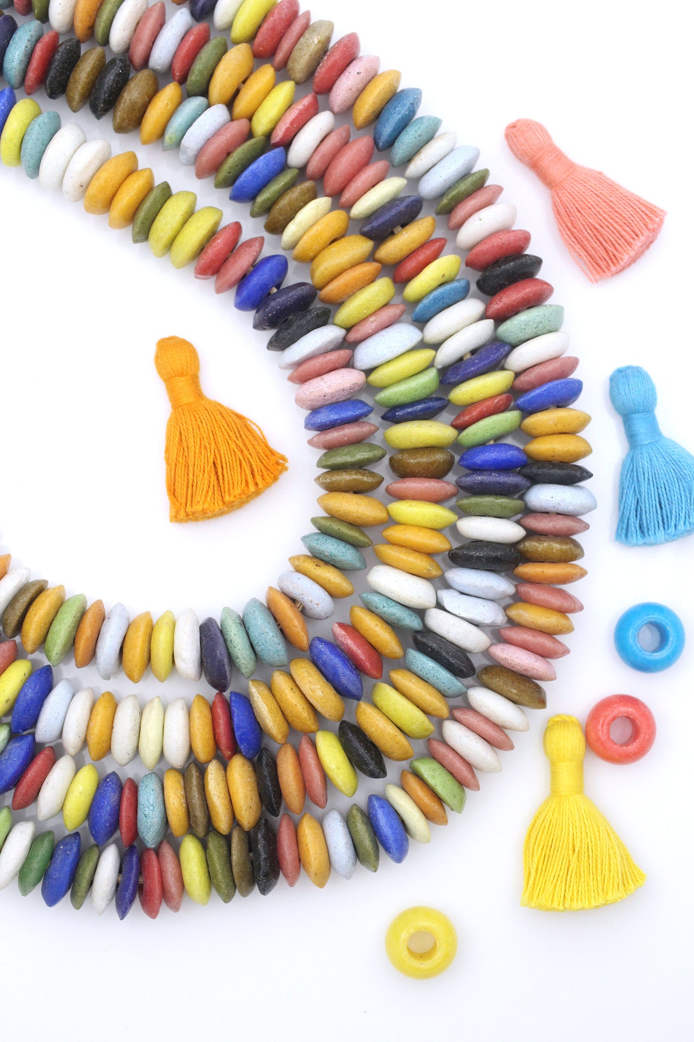 Multi Color Mix Ashanti Krobo Beads, African Glass Rondelle Necklace, 14x3mm, 110 Beads