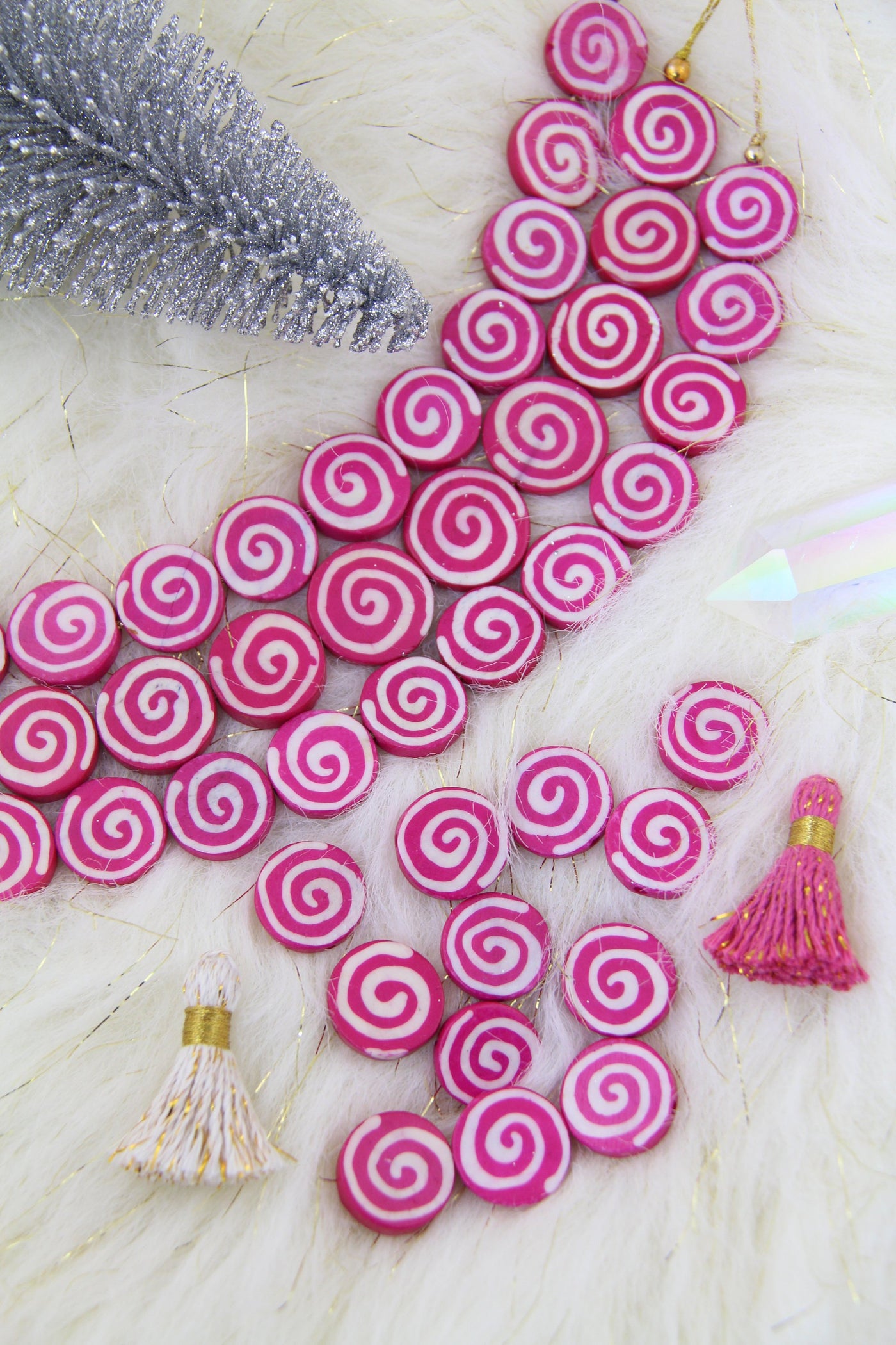 Pink Spiral Coin Bone Beads, 19x4mm, Jewelry Making Supplies, 12 pcs