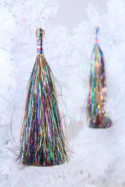 Long Rainbow Tinsel Tassels, 6.5" Fringe, Festive Jewelry Making Charm