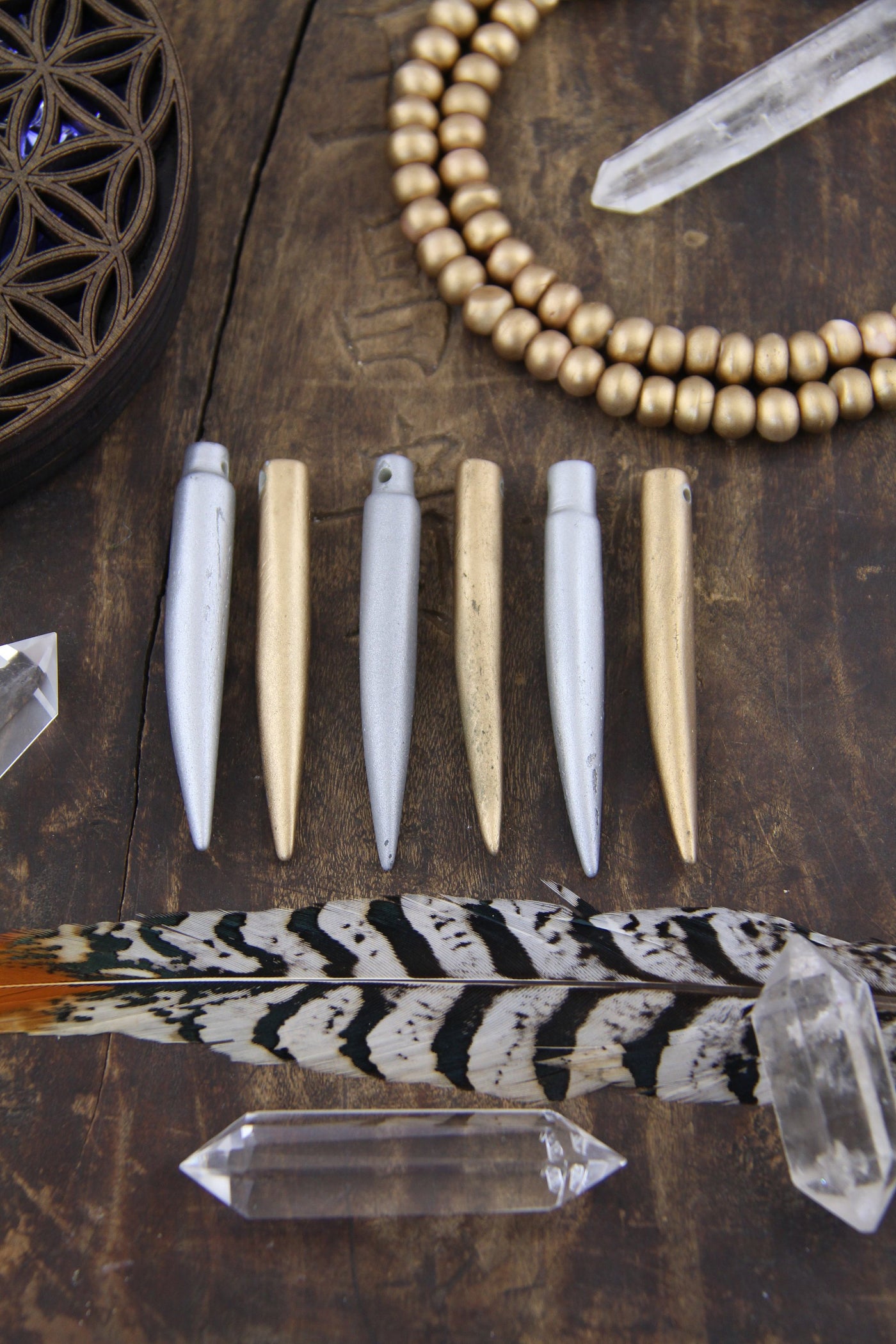 Metallic Dagger Pendant: 2.5" Bone Beads, Gold or Silver Bohemian Jewelry Making Supplies, 1 piece