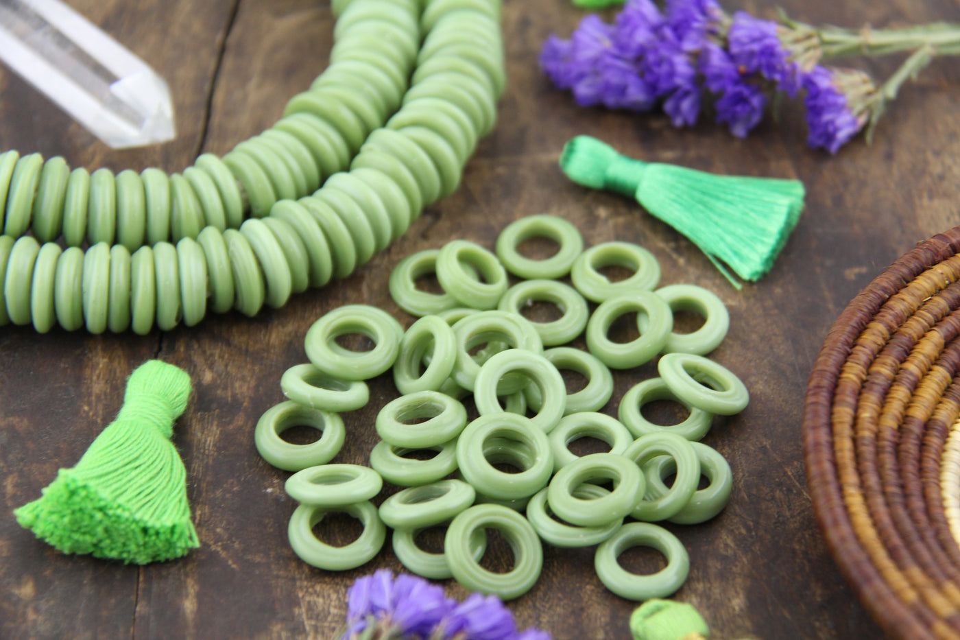 Dutch Donut Beads: Pistachio Green Large Hole African Glass, 11-12mm