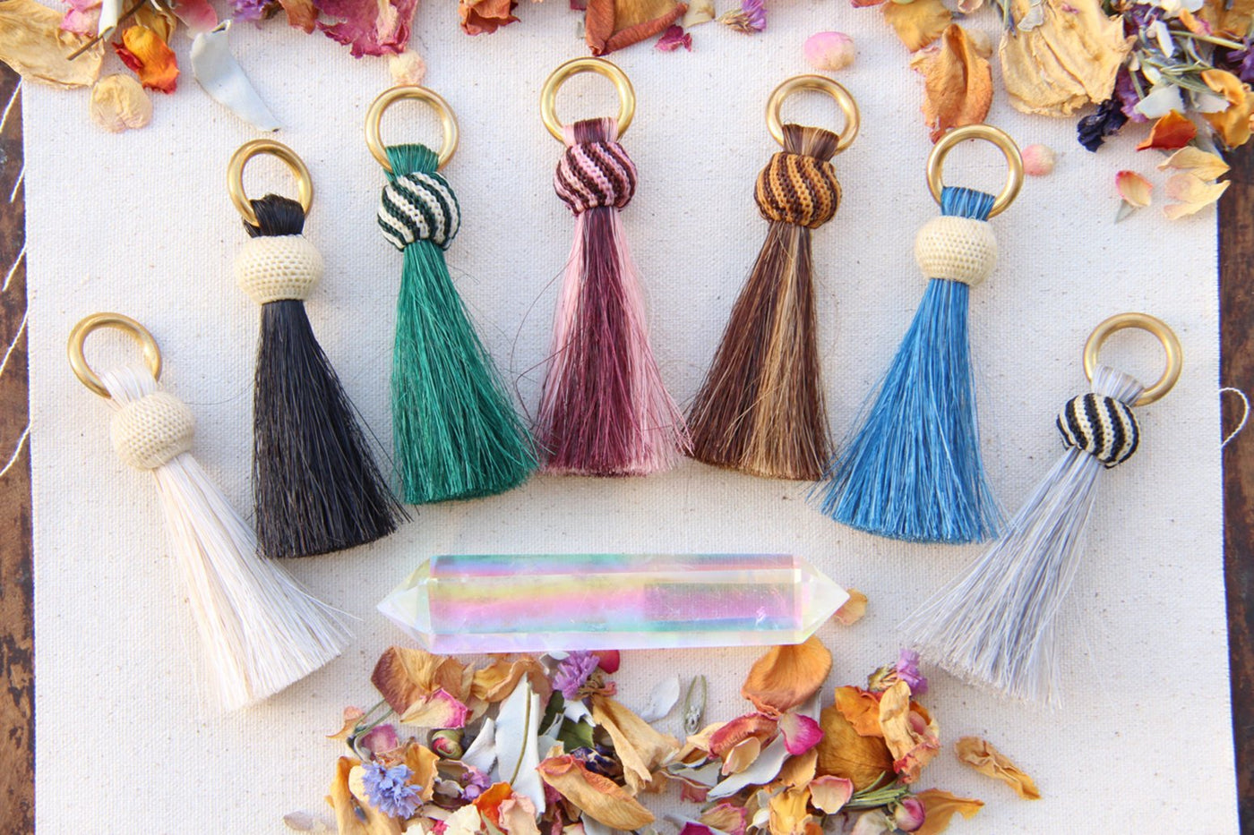 Horse Hair & Brass Tassel Keychains: Handmade Boho Jewelry Charm, Focal Fringe Pendant for Necklaces