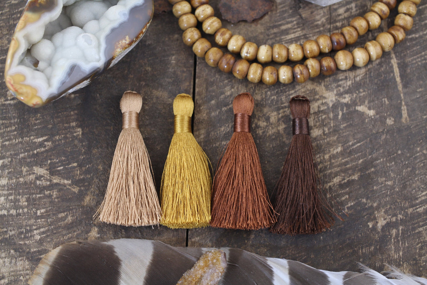 Carmel & Chocolate Mixed Color Tassel Pack: 2" Neutral Silky Tassels, Gold Jewelry Making Supplies