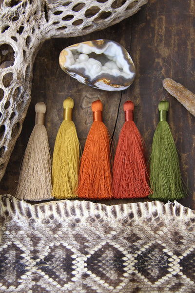 Desert Vibe Tassels: Original Silky Luxe, 3.5" Neutral Fringe Charms, Jewelry and Mala Making Supply