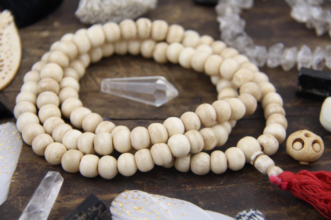 Cream Mala Rondelle Bone Beads : 10x8mm, 108 beads Yoga Mala - ShopWomanShopsWorld.com. Bone Beads, Tassels, Pom Poms, African Beads.