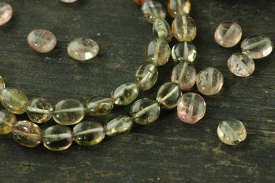 Gazing Pond: Tourmaline Smooth Pebble Beads / 10 beads, 5x5mm / Translucent Pink, Green, Grey, Natural Gemstone / Jewelry Making Supplies