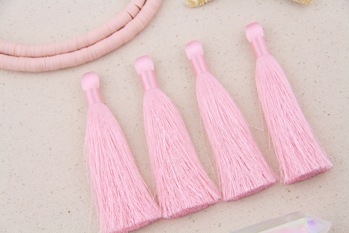 Silky Luxe Tassels: Light Pink 3.5" Jewelry Making Pendant, 2 Pieces