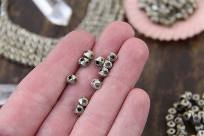 Vintage Tuareg Beads: Silver Nickel Metal Cube Spacer Beads, 10 Pieces, 4x3.5mm, Jewelry Making