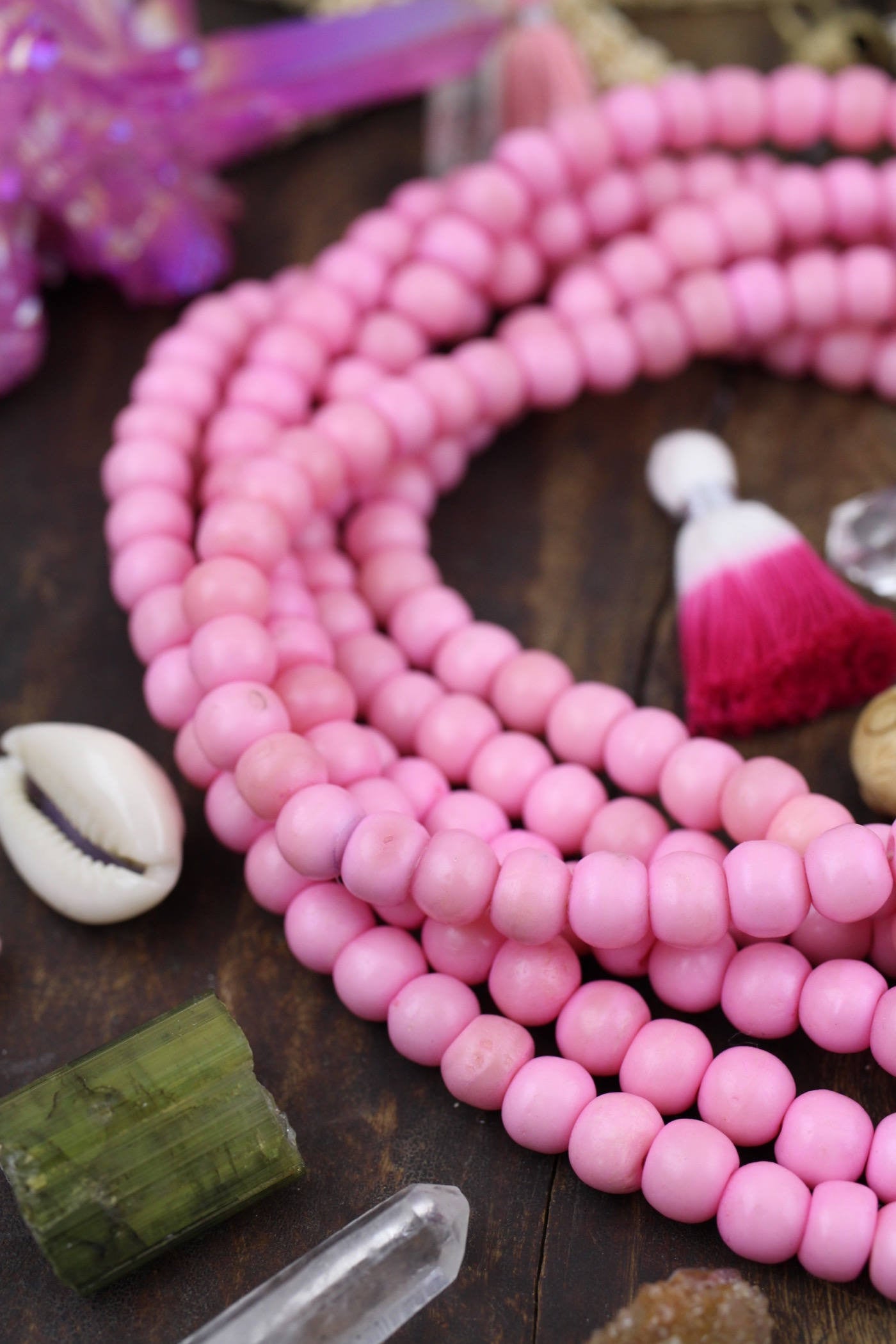 Bubblegum Pink Bone Mala Beads, Yoga Jewelry Making Supply