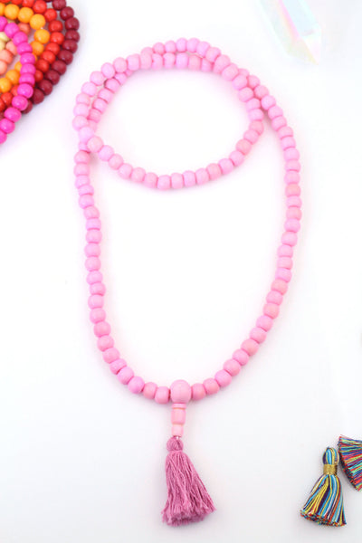 108 Bead Mala: Yoga Inspired Jewelry, Pink Beaded Boho Necklace for Meditation