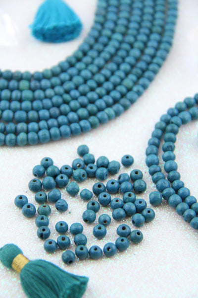 Teal Blue Wood Beads, 5mm, Natural Stained Round Beads, 57+ pieces