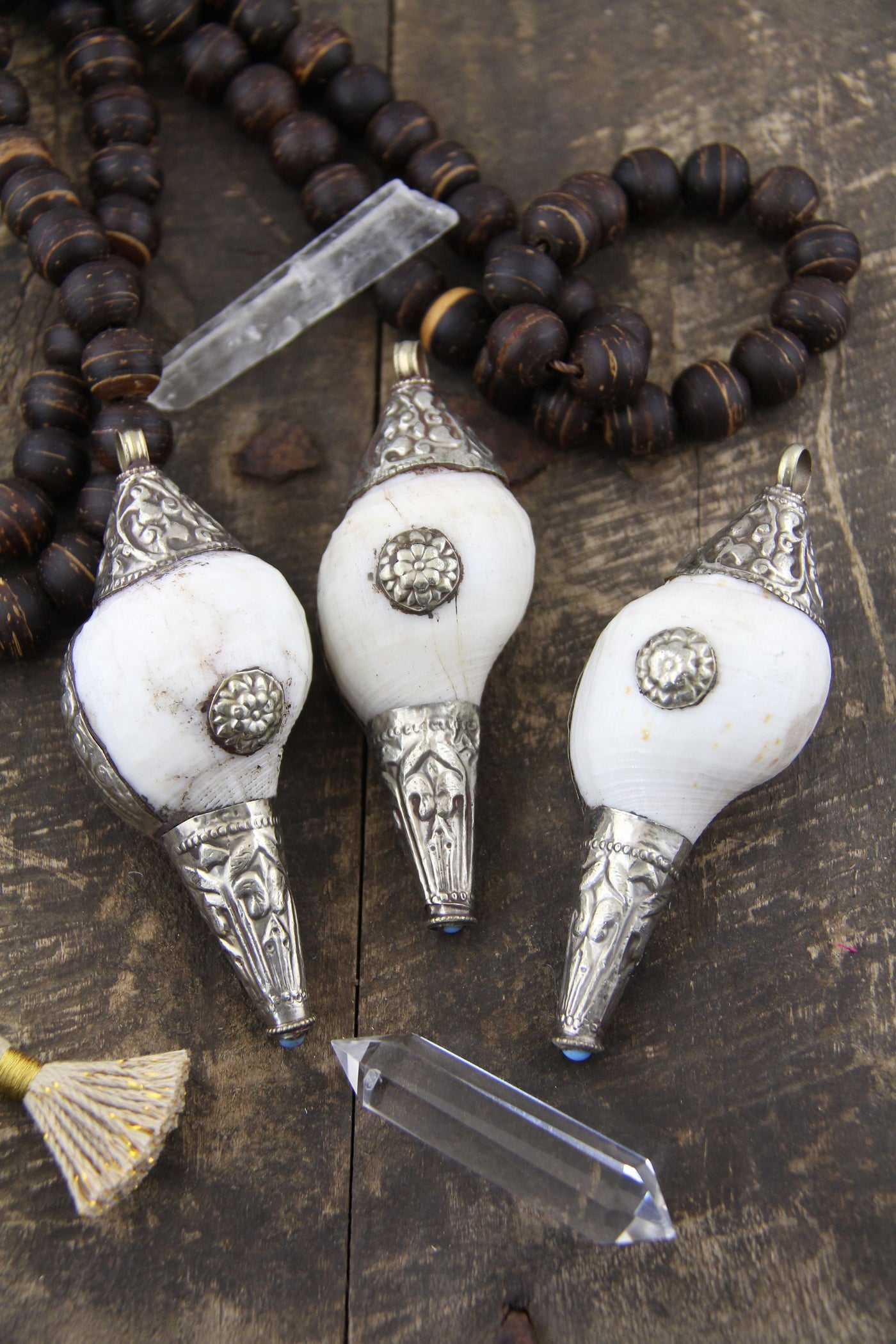 Conch Shell Pendant, Handmade by Nepali Artisans, 4" Focal Charm, Prayer & Jewelry Making Supplies
