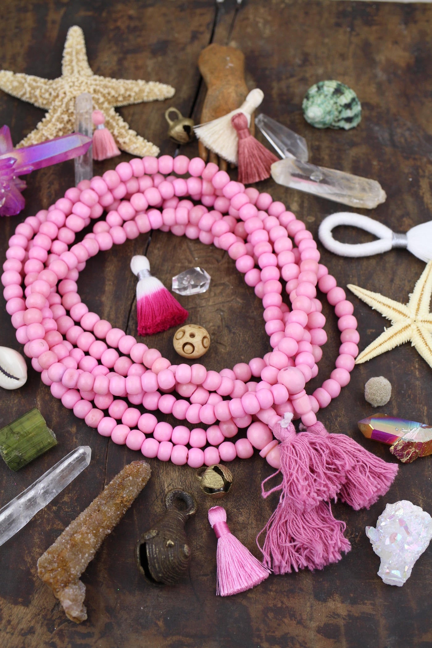 Bubblegum Pink Bone Mala Beads, Yoga Jewelry Making Supply