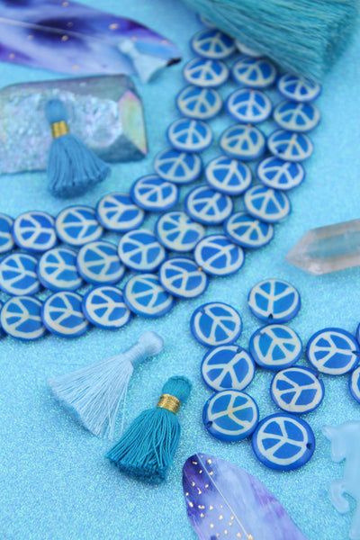 Turquoise Peace Cascading Coin : Blue & White Painted Step Bone Beads, 18x4mm, Bohemian Yoga Mala Jewelry Making Supply, Boho, Hippie, 15 pc