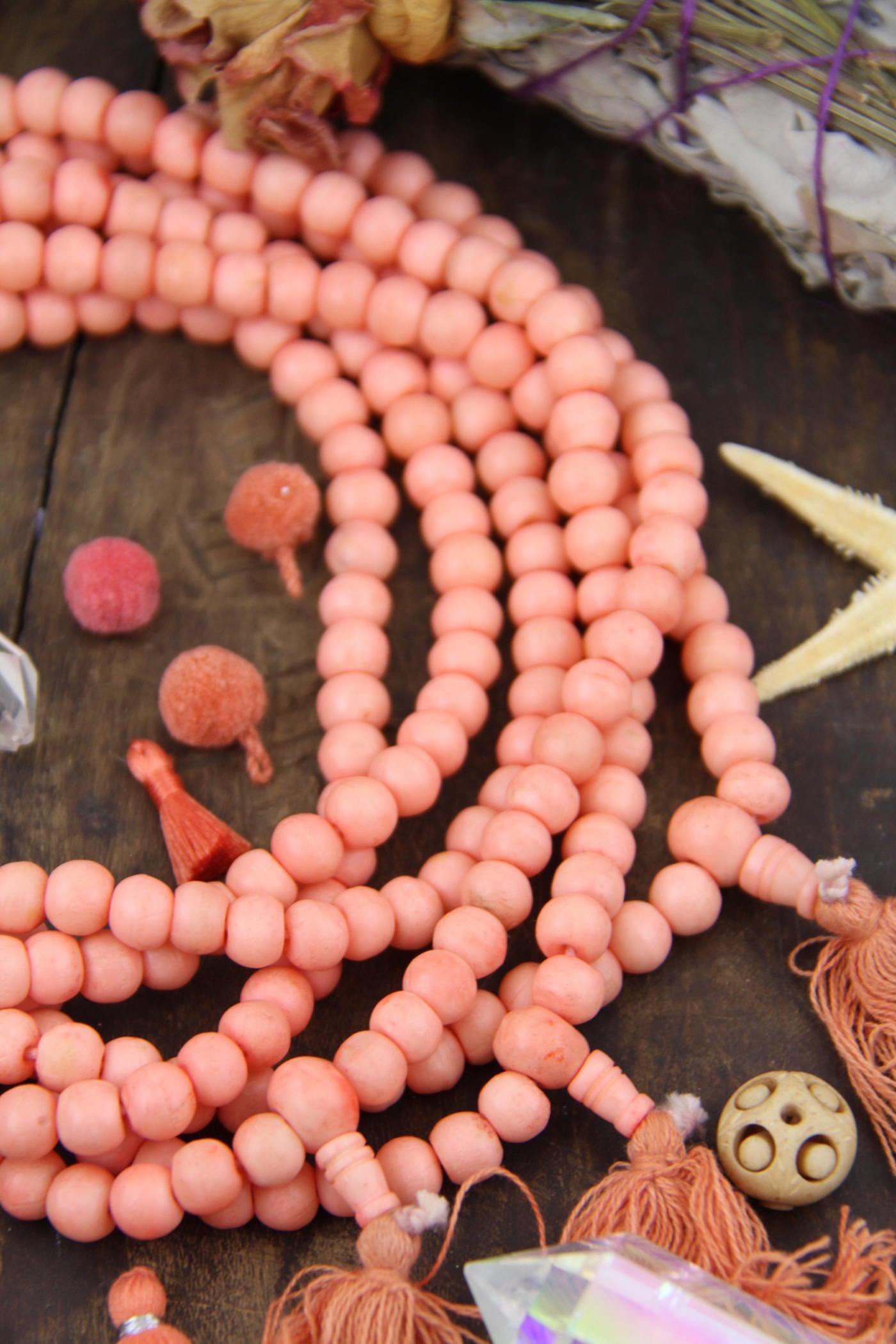 Peachy Bone 8mm Mala Beads, 108 beads Yoga Mala, Jewelry Making Supply