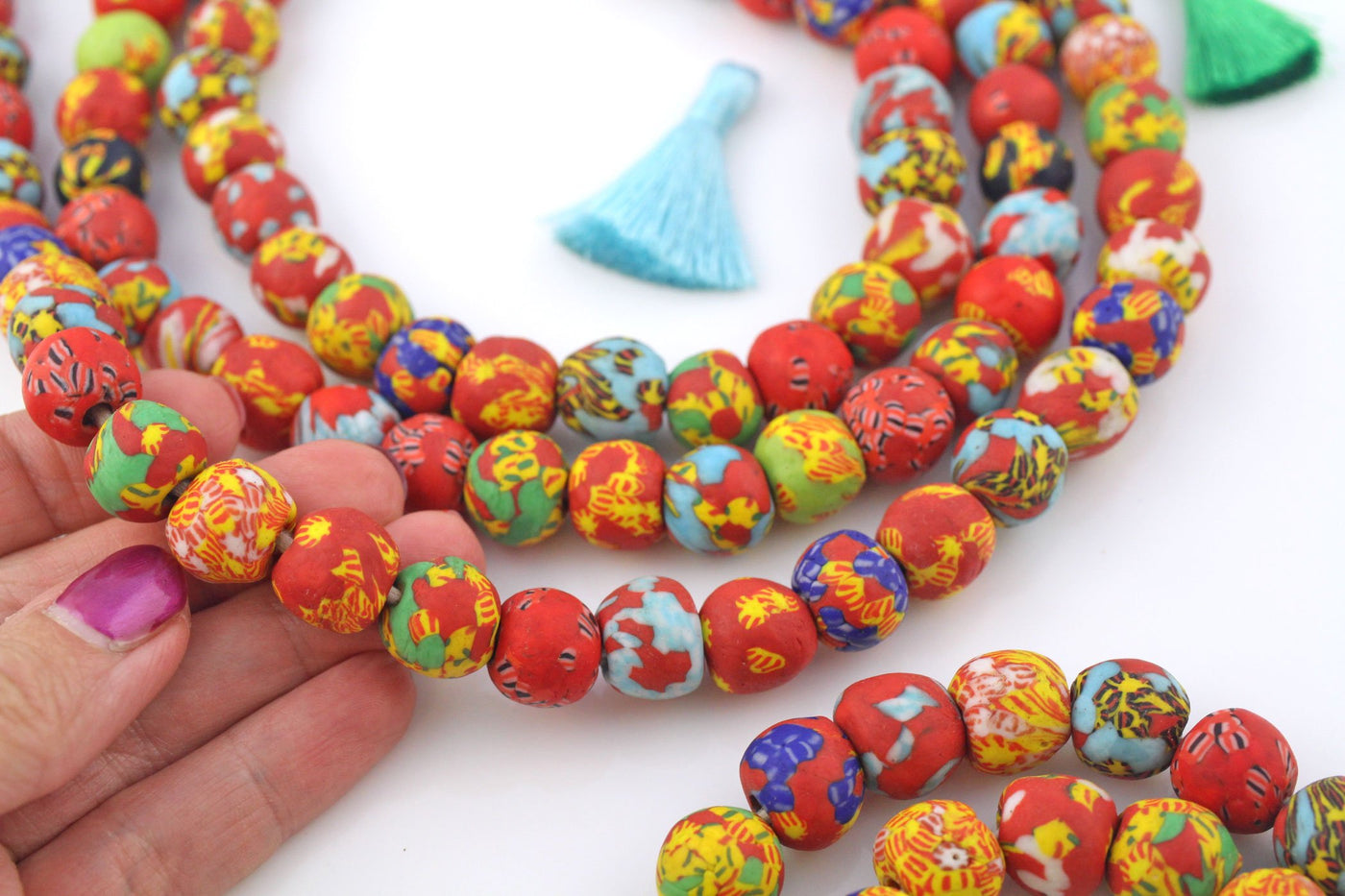 18-20mm Round Multi-Colored Recycled Mosaic Sandcast Ghana Glass Beads