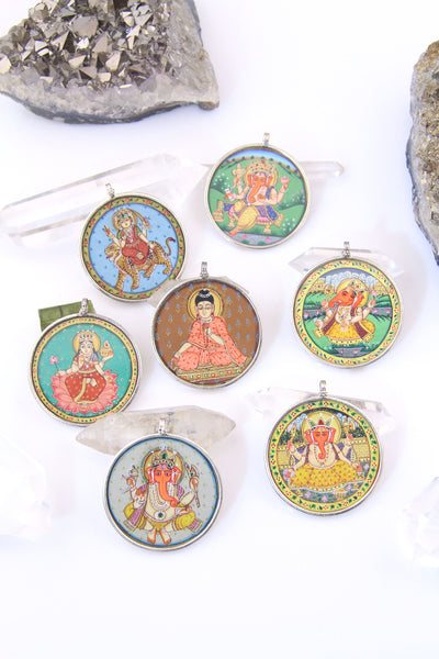 Ganesh Hand Painted Glass, Silver Pendants, Designer Quality Jewelry Supplies
