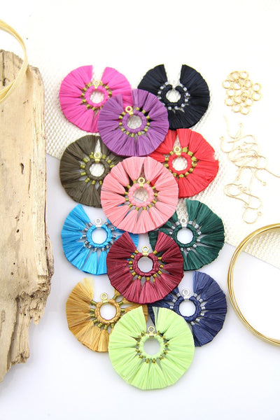Raffia Fan Tassels for Earring, Necklace Supply, 2" Pendant, 1 piece