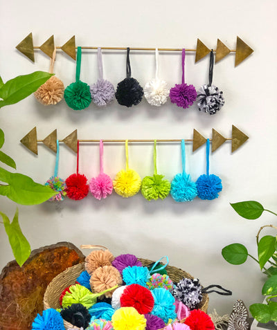 Raffia Pom Poms with Loops for Bag Charms & Keychains