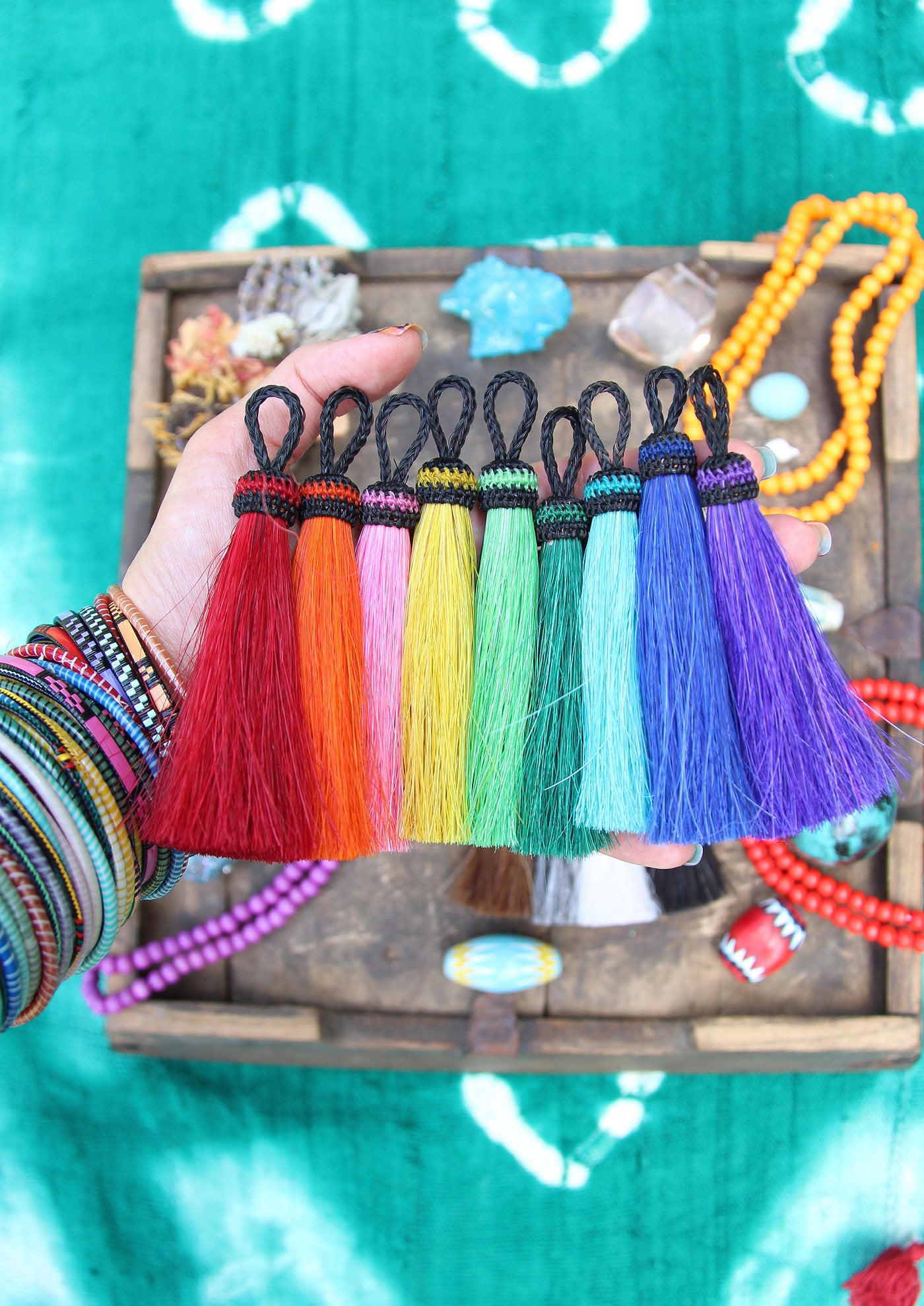Solid Brights, 4.5" Dyed Horse Hair Tassels, 1 piece - ShopWomanShopsWorld.com. Bone Beads, Tassels, Pom Poms, African Beads.