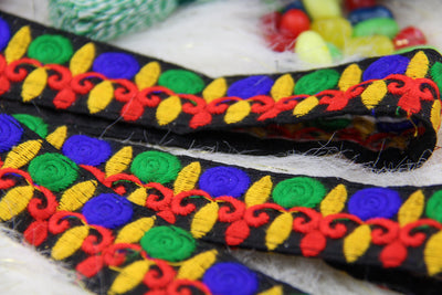 Holiday Lights Festive Colorful Embroidered Trim, Ribbon, Sari Border, 1" x 1 yard, Supply