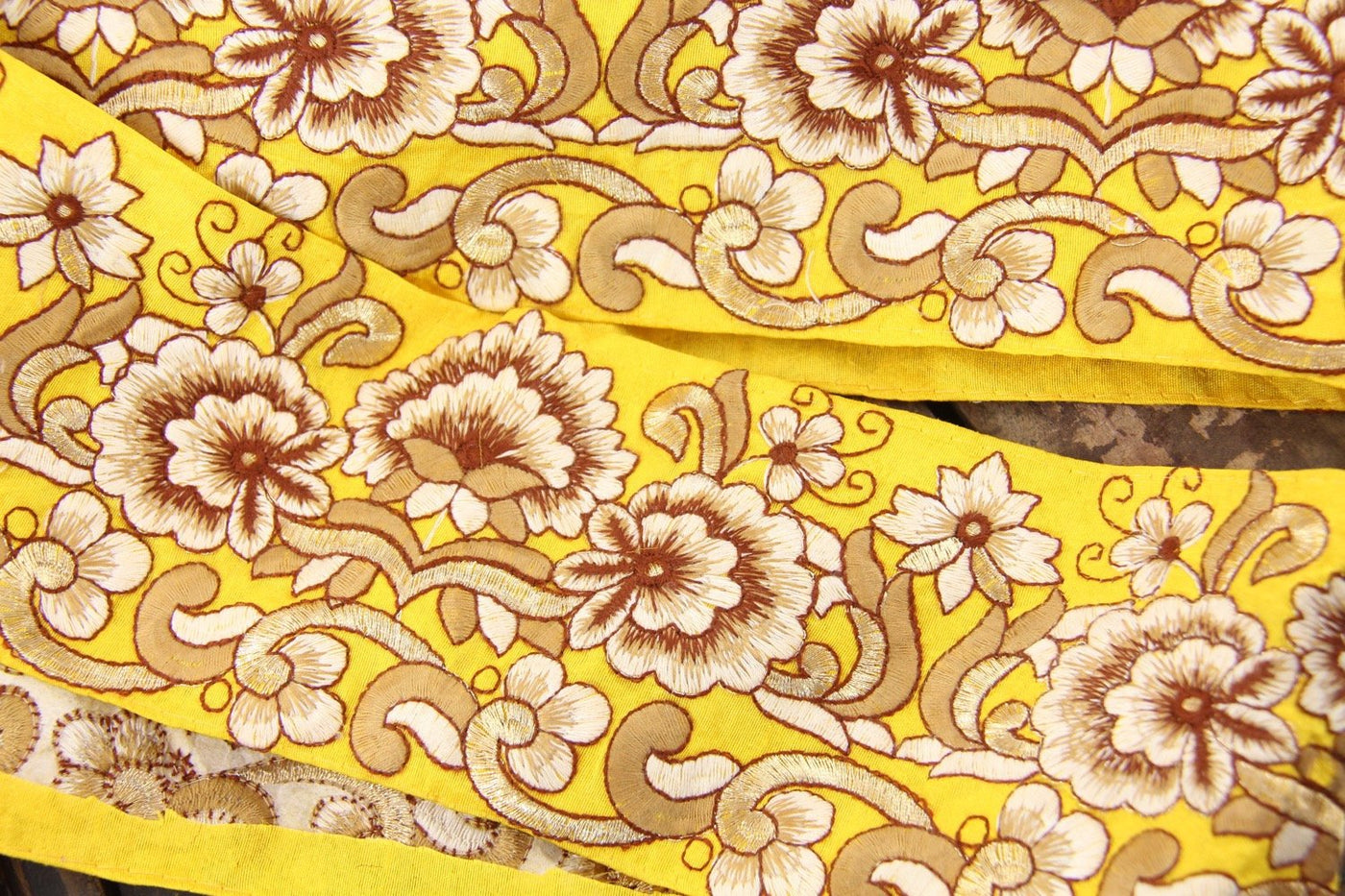 Yellow and Gold Silk Trim, Sari Border from India, 4" Ribbon, Gen Z Yellow Craft & Sewing Supplies