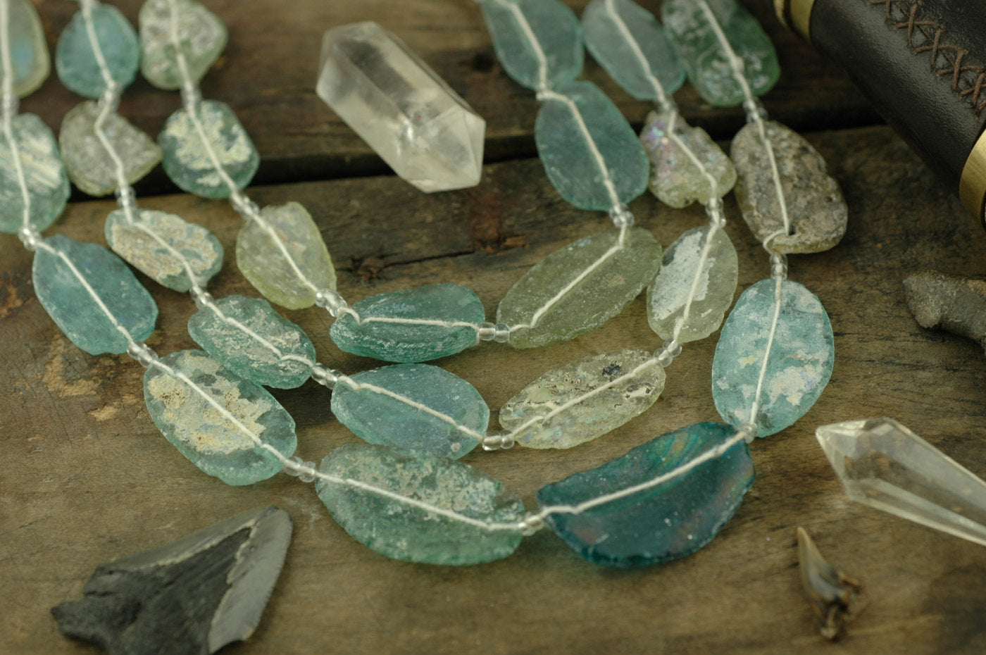 Aqua Blue Roman Glass Beads / Graduated Antique Strand