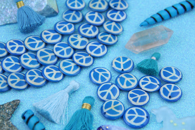 Turquoise Peace Cascading Coin : Blue & White Painted Step Bone Beads, 18x4mm, Bohemian Yoga Mala Jewelry Making Supply, Boho, Hippie, 15 pc