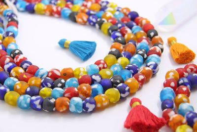 Rainbow Nougat Recycled African Glass Beads, 10mm