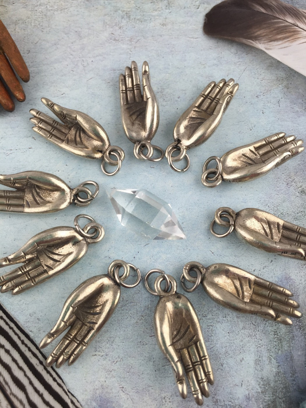 Gyan Mudra White Brass Pendant, 1 Himalayan Silver Hand Pendant, Buddhist, Yoga, Meditation, Spiritual Jewelry Making Supplies, 1 Pendant - ShopWomanShopsWorld.com. Bone Beads, Tassels, Pom Poms, African Beads.