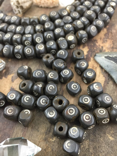 Black Cubed Bullseye : Hand Carved Cube Bone Beads, 8x7mm, Large Hole, Stained, Cow Bone, Craft, Boho, Tribal Jewelry Making Supply, 27 pcs - ShopWomanShopsWorld.com. Bone Beads, Tassels, Pom Poms, African Beads.
