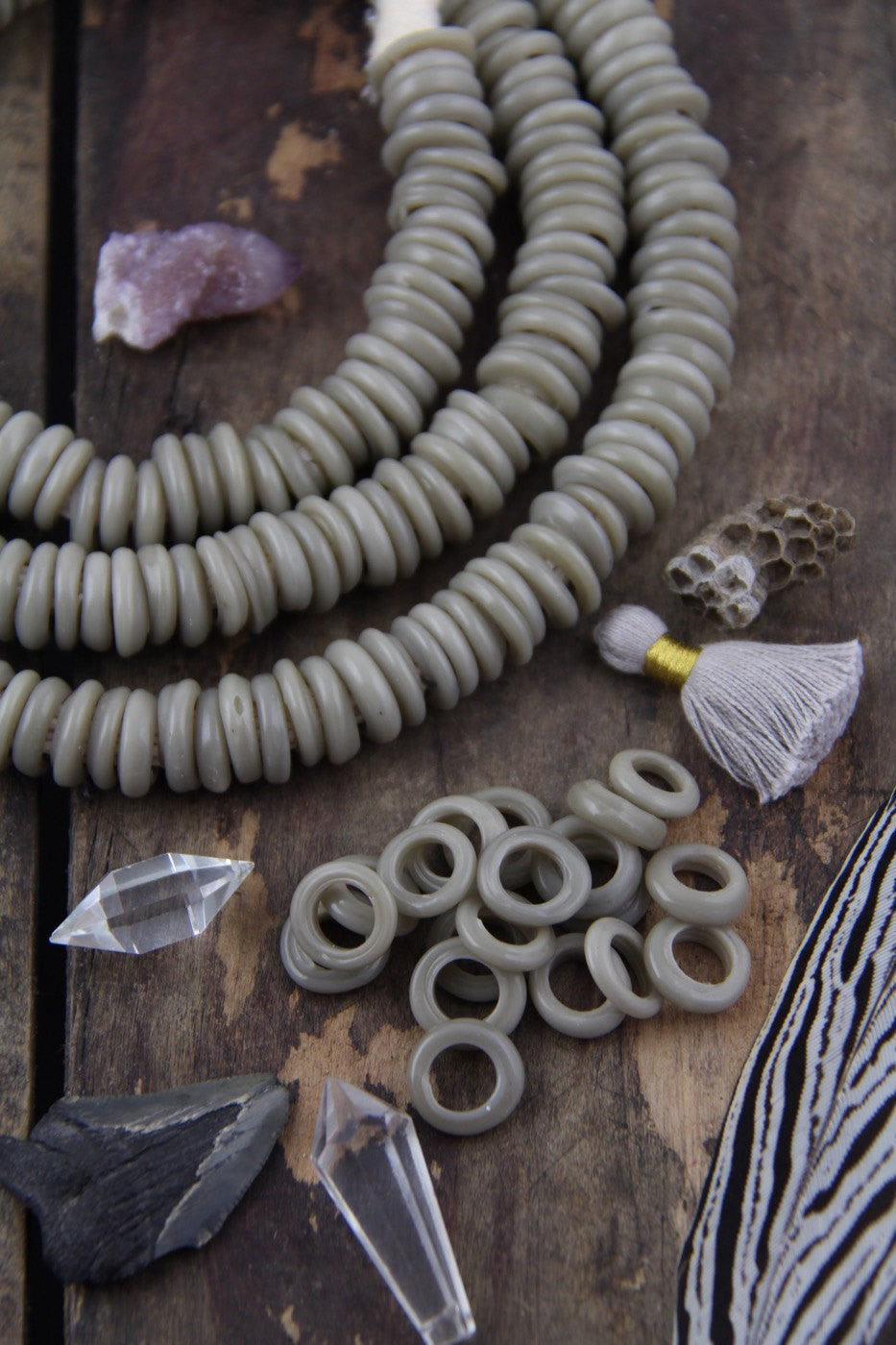 Grey Dutch Donut Dogan Beads, 11-12mm, 10 pieces - ShopWomanShopsWorld.com. Bone Beads, Tassels, Pom Poms, African Beads.