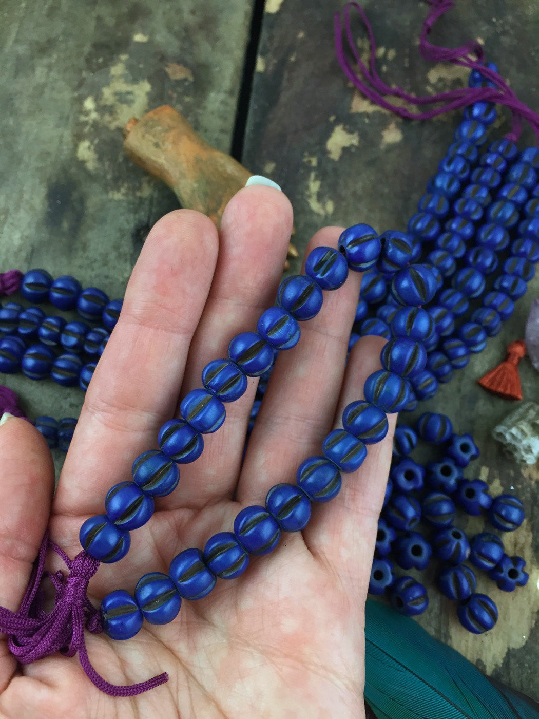 Blue Melon : Indigo Hand Carved Rondelle Stained Indian Bone Beads, 7x9mm, Natural Craft, Fall Jewelry Making Supplies, Bohemian, 25 pcs - ShopWomanShopsWorld.com. Bone Beads, Tassels, Pom Poms, African Beads.
