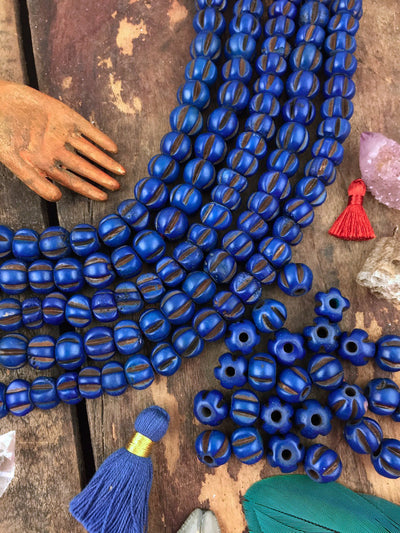 Blue Melon : Indigo Hand Carved Rondelle Stained Indian Bone Beads, 7x9mm, Natural Craft, Fall Jewelry Making Supplies, Bohemian, 25 pcs - ShopWomanShopsWorld.com. Bone Beads, Tassels, Pom Poms, African Beads.