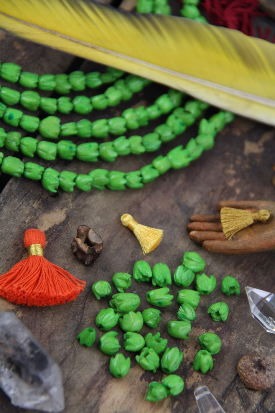 Green Tulips: Carved Flower Bone Beads, 7x7mm, 28 pieces - ShopWomanShopsWorld.com. Bone Beads, Tassels, Pom Poms, African Beads.