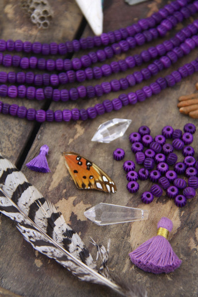 Purple Grooved Melon: Hand Carved Bone Beads, 4x7mm, 40 pieces - ShopWomanShopsWorld.com. Bone Beads, Tassels, Pom Poms, African Beads.