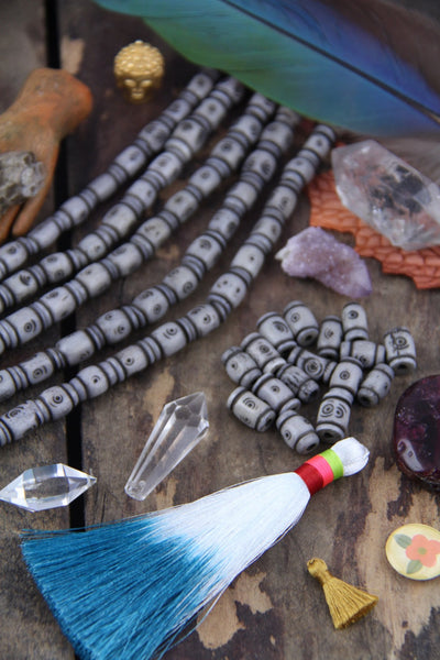 Grey Tribal Target Bone Beads: 8x12mm, 16 pieces - ShopWomanShopsWorld.com. Bone Beads, Tassels, Pom Poms, African Beads.