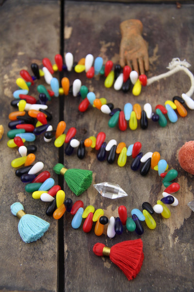 Rainbow Wedding: Colorful African Wedding Beads from Mali, West Africa, Full Strand, Traditional Teardrop Shape, Boho Jewelry Making Supply - ShopWomanShopsWorld.com. Bone Beads, Tassels, Pom Poms, African Beads.