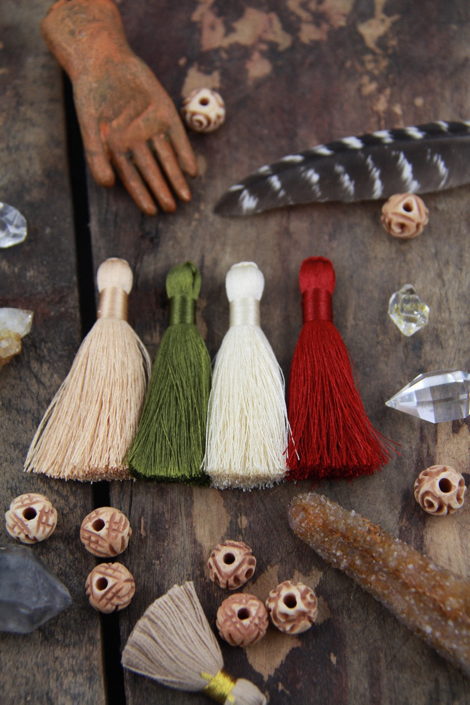 Fall Colors Tassels: 2" Inch Silky Tassels, 4 Pieces - ShopWomanShopsWorld.com. Bone Beads, Tassels, Pom Poms, African Beads.