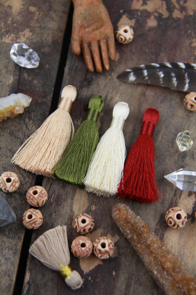 Fall Colors Tassels: 2" Inch Silky Tassels, 4 Pieces - ShopWomanShopsWorld.com. Bone Beads, Tassels, Pom Poms, African Beads.