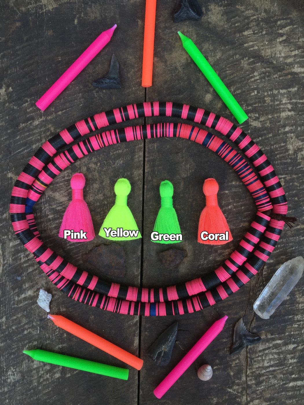 Neon Mini Tassels, 1.25" Fluorescent Fringe Pendants, 4 Pieces