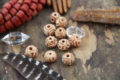 Desert Rose: Carved Bone Beads, India, Tea-Stained Brown, Cream 12x9mm, 10 pcs., Natural Beads, Cow Bone Beads, Craft, Jewelry Making Supply - ShopWomanShopsWorld.com. Bone Beads, Tassels, Pom Poms, African Beads.