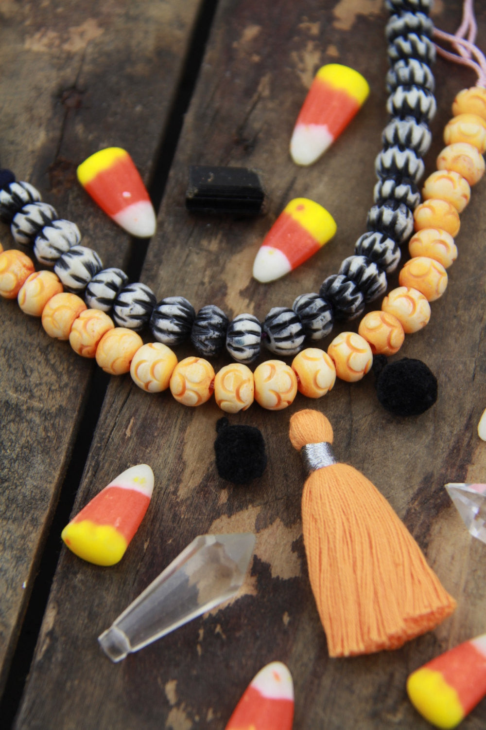 Spooky Halloween Mix: Orange/Black Bead, Tassel, & Pom Pom Craft Kit